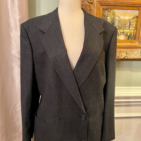 EUC Women's Vintage Burberry's Midi Skirt Suit Jacket Gray Wool US Size 6 or 42 - Picture 2 of 8